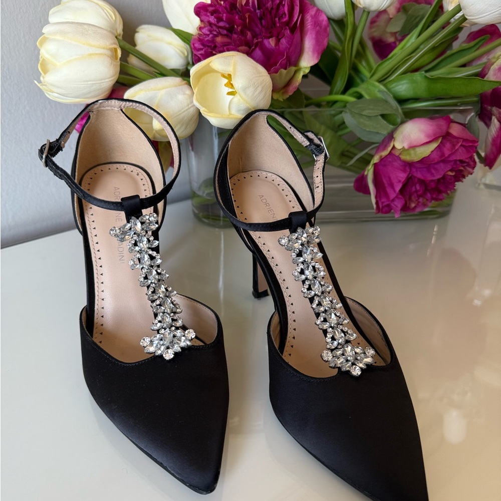 Adrienne Vittadini Black Heels with Crystal Accents